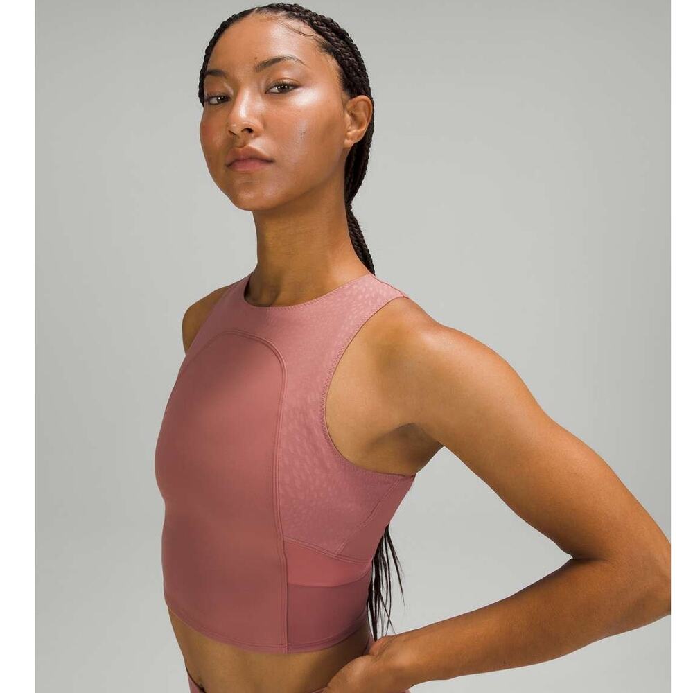 Lululemon Nulu and Mesh Yoga Tank Top Jewel Emboss Spiced Chai Crop Top Size 4